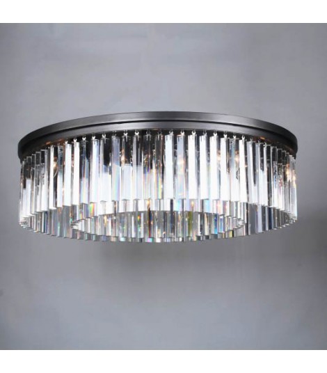 1920S Rhys Round 1-Tier Crystal Fringe Flushmount