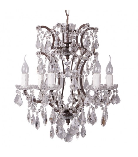 19Th C.  6 Lights Rococo Iron & Crystal Round Chandelier 18"