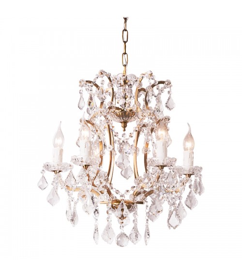 19Th C.  6 Lights Rococo Iron & Crystal Round Chandelier 18"