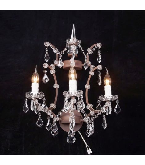 19Th C. Rococo Iron & Crystal Vintage Rustic Iron Wall Sconce