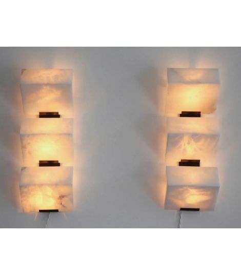 ARCHITECTURAL PIERRE CHAREAU ALABASTER WALL SCONCES