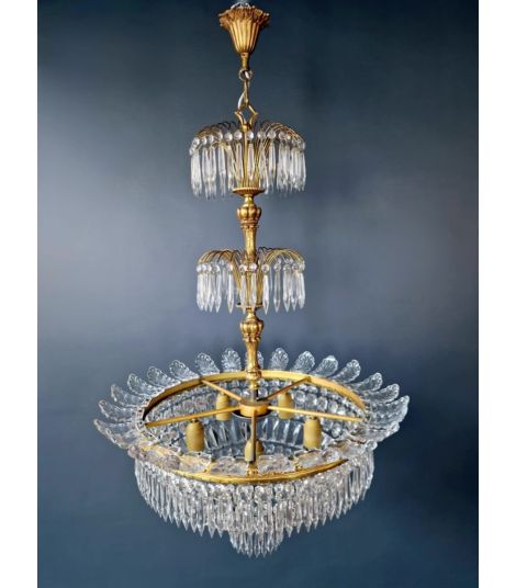 Basket Crystal Empire Brass Sac a Pearl Lustre Chandelier