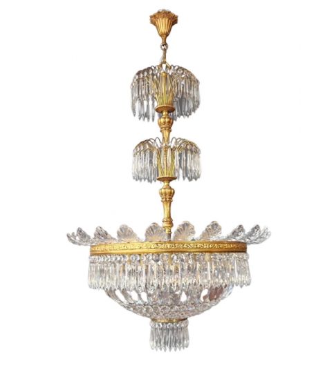 Basket Crystal Empire Brass Sac a Pearl Lustre Chandelier