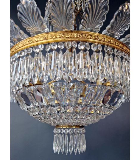 Basket Crystal Empire Brass Sac a Pearl Lustre Chandelier