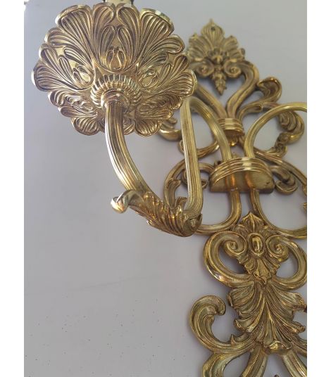 Vintage French Baroque Brass 2-Light Wall Sconce