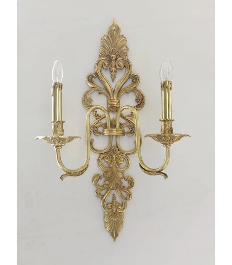 Vintage French Baroque Brass 2-Light Wall Sconce