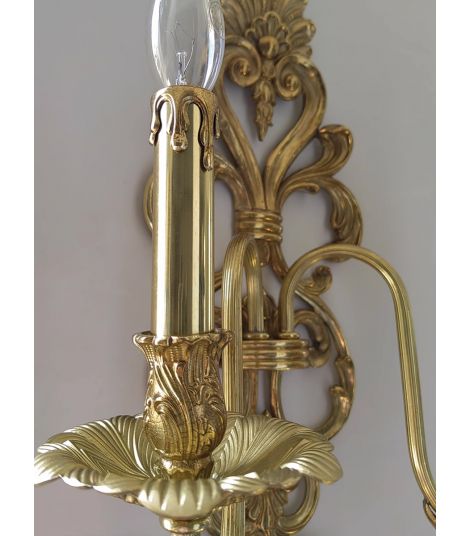 Vintage French Baroque Brass 2-Light Wall Sconce