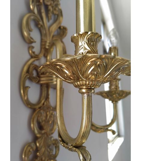 Vintage French Baroque Brass 2-Light Wall Sconce